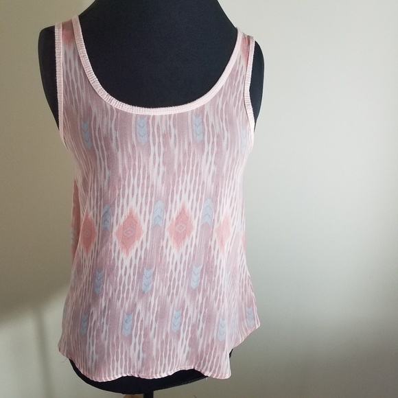 Mudd Pink And Blue Diaphanous Scoop Neck Tank Top - Picture 1 of 8